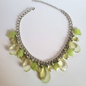 Green Chunky Bead Statement Necklace Silver Multi Drop Bib Faceted